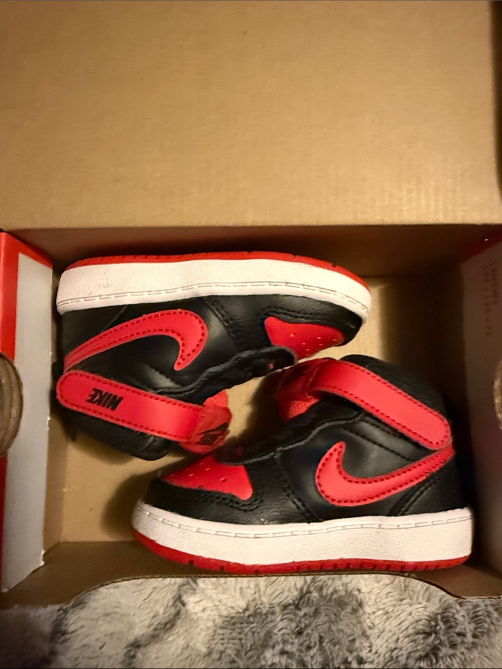 Nike Kids Black and Red High-Top Sneakers with Velcro Strap